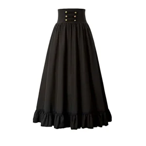 Gonna da donna Gonna lunga vittoriana Vintage rinascimentale a vita alta con orlo arricciato Corsetto a trapezio Gonne da festa casual a pieghe Lady 1