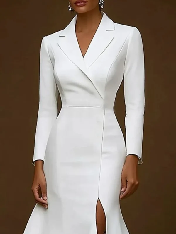 Yeezzi Office Lady Skinny Wrap Tinta unita Colletto dentellato Abiti longuette 2025 Nuovo autunno maniche lunghe Elegante abito da sera bianco 2