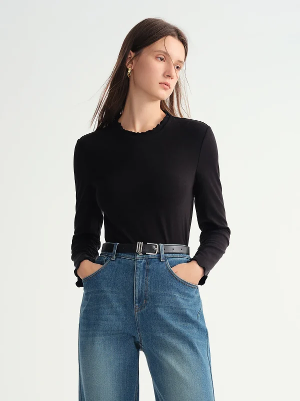 DUSHU T-shirt in lana autoriscaldante Collo semi-alto Maglia morbida Bralette palangari da donna Autunno Inverno Pullover curvy in tinta unita 3