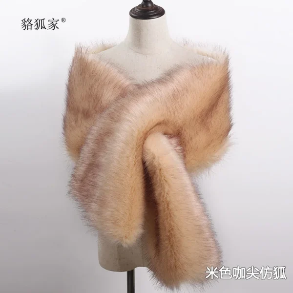 Nuove donne alla moda di lusso caldo scialle di pelliccia di volpe sintetica signore di inverno sciarpa di peluche avvolge mantello cappotto da sposa lungo mantello sciarpe Wh15 3