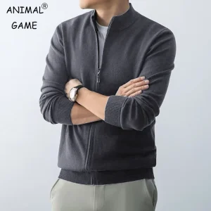 Animal Game Maglione cardigan con cerniera da uomo Maglioni slim fit Stand Maglieria Maglione Camicetta calda fredda Zip Long Sweatcoats 1