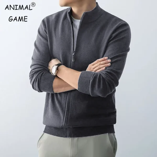 Animal Game Maglione cardigan con cerniera da uomo Maglioni slim fit Stand Maglieria Maglione Camicetta calda fredda Zip Long Sweatcoats 1