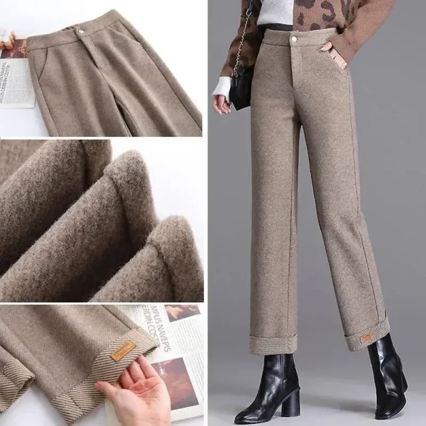 Pantaloni a gamba larga a vita alta da donna autunno inverno nuovi pantaloni di lana drappeggiati dimagranti larghi pantaloni lunghi moda femminile 5