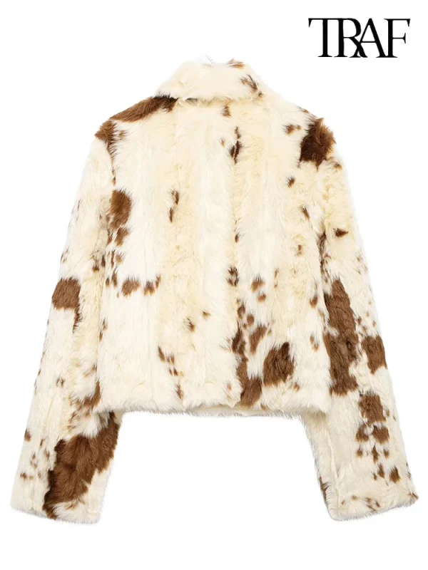 Moda Donna 2024 Autunno e inverno in Europa e negli Stati Uniti nuovo risvolto tasche laterali design zip frontale maniche lunghe caldo cappotto retrò semplice versatile pelliccia sintetica cappotto contrasto 2