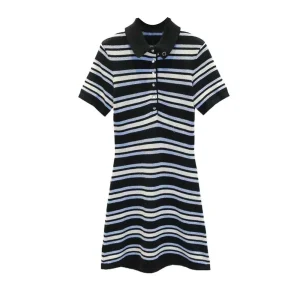 Abito in maglia con risvolto a righe con stile elegante 2025 Estate Nuovo abito da compleanno per abbigliamento da donna elegante di fascia alta per le donne 1