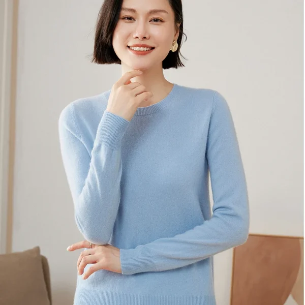 Pullover lavorati a maglia in puro cashmere di capra al 100% Vendita calda Maglioni con o-collo da donna Maglioni da donna morbidi di alta qualità 3