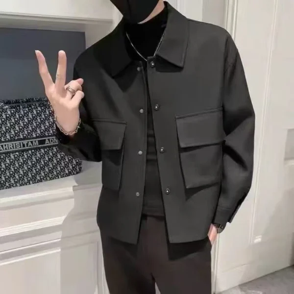 Autunno Inverno New Fashion Colletto rovesciato Manica lunga Solid All-match Giacche coreane Abbigliamento da uomo Casual Tasca con bottoni Top 5