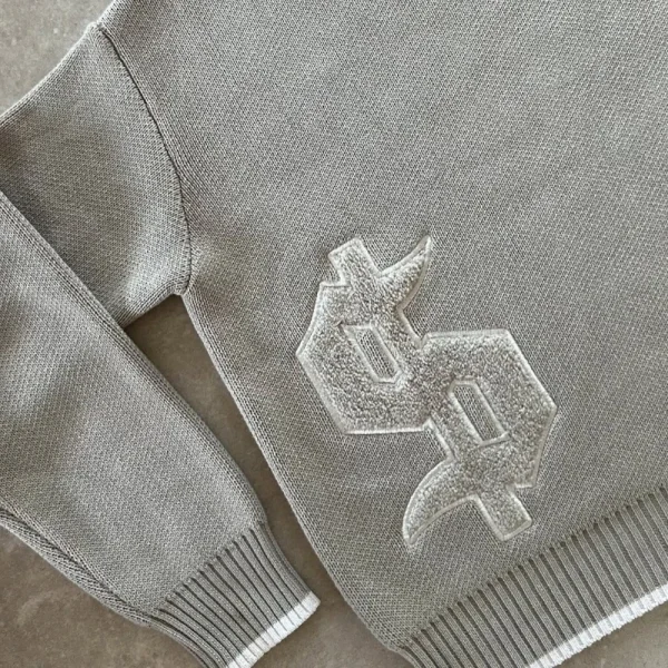 Y2K Maglione grigio a maniche lunghe Dollaro Gotico Ricamo Pullover Goth Retro Casual Streetwear Old Money Uomo Boxy Abbigliamento lavorato a maglia 3