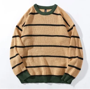 Abbigliamento da uomo Pullover Lanterna Maglione a maniche lunghe lavorato a maglia a righe Girocollo Colore a contrasto Autunno Inverno High Street Top 1