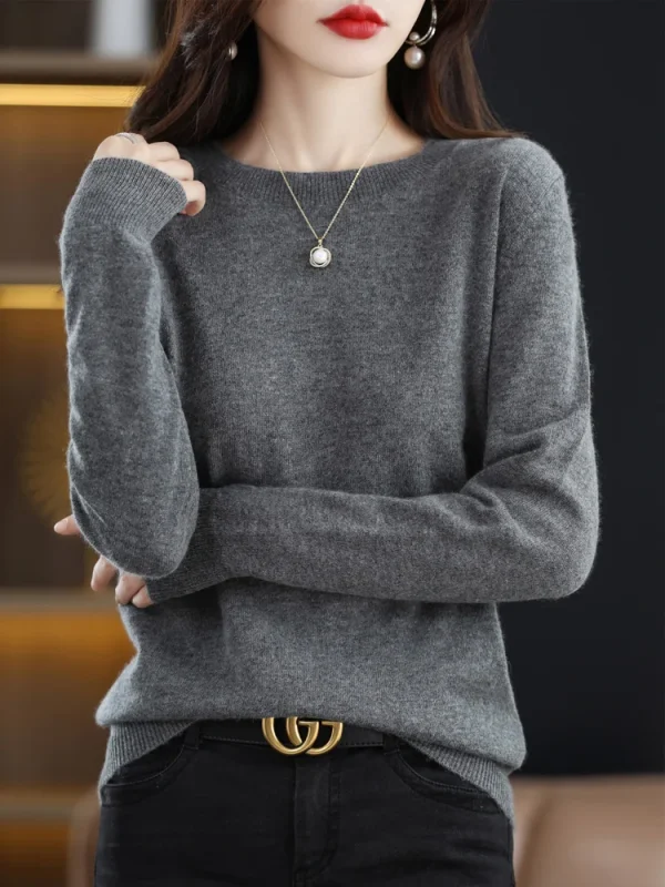 Moda 100% lana merino maglione da donna o-collo manica lunga pullover primavera autunno inverno maglione di base abbigliamento maglieria top 1