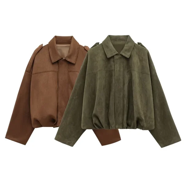 MUJER 2025 Giubbotti bomber in pelle scamosciata da donna Capispalla Giacca oversize Donna Streetwear Zip Cappotti da donna Giacche college imbottite 6