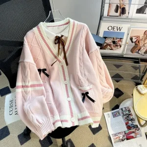 Deeptown Dolce Coquette Maglioni Cardigan Donna Kawaii Fiocco Cardigan lavorato a maglia Stile preppy giapponese Lolita Maglieria JK Maglioni 1