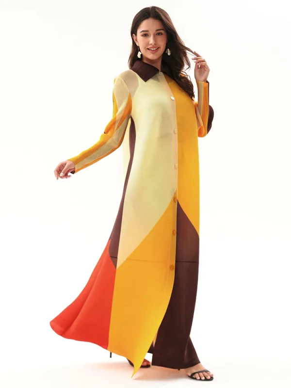 TIANPEI colletto rovesciato pieghettato manica lunga monopetto stampato abito donna 2024 Abaya moda originale Designer cappotti lunghi 5