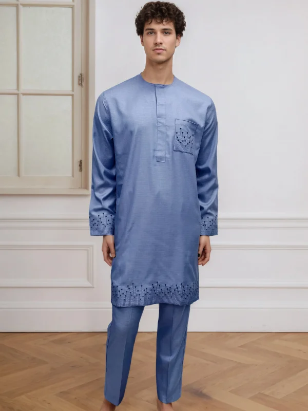 Arabo Jubba Thobe Ramadan Abbigliamento Abaya Musulmano Islamico Marocchino Africano da uomo Bella Preghiera Eid Abito Manica lunga Ricamo 3