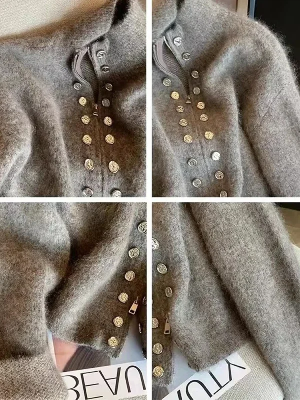 Maglione cardigan grigio da donna Harajuku coreano Y2k maniche lunghe O-Collo maglioni di cashmere maglione vintage anni 2000 vestiti autunno 2024 3