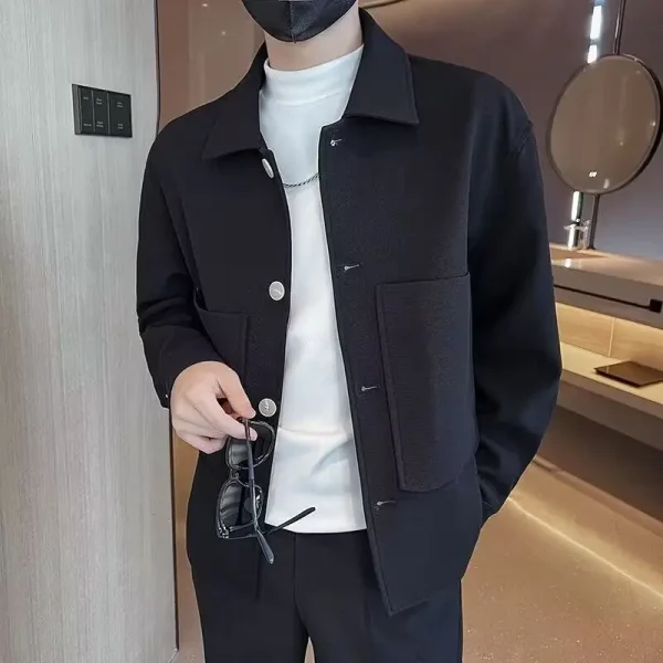 Autunno Inverno New Fashion Colletto rovesciato Manica lunga Solid All-match Giacche coreane Abbigliamento da uomo Casual Tasca con bottoni Top 2
