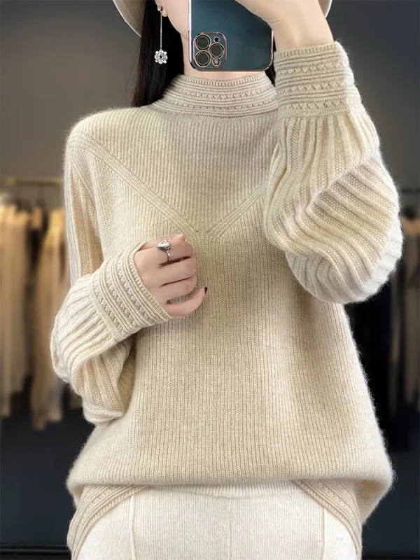Maglione autunno inverno europeo Pullover da donna Maglione 100% lana merino Pullover Collo a lupetto Peluche Abbigliamento termico Moda lavorata a maglia 4