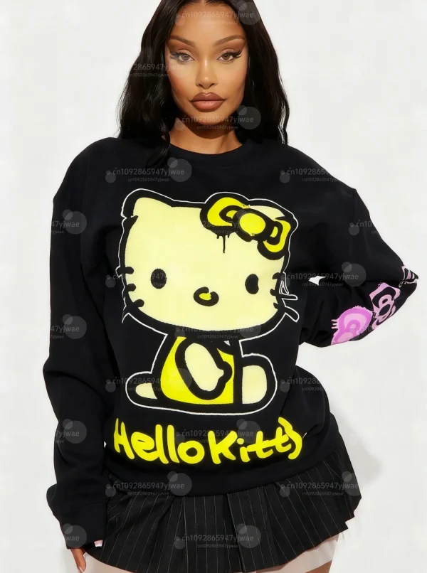 2025 Donna Autumm COLORFUL HELLO KITTY Stampa Felpa girocollo con zucca Felpa con cappuccio da donna Femmina Ragazza Top Abbigliamento donna 4