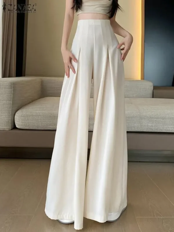Pantaloni vintage a gamba larga Donna 2024 Pantaloni da abito autunnale ZANZEA Elegante OL Pantaloni solidi Capris Vita alta oversize Pantalon Palazzo 2