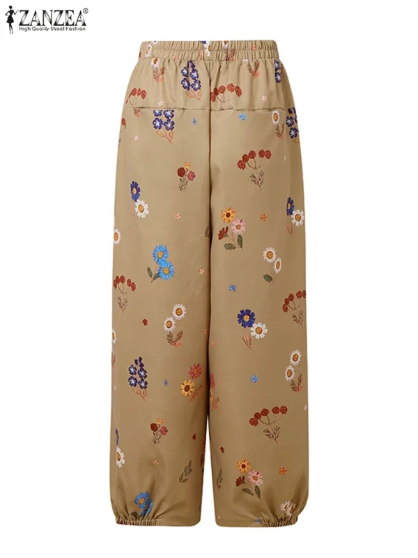 ZANZEA 2025 Pantaloni con stampa floreale moda Donna Pantaloni lunghi Harem vintage Pantaloni elastici in vita Autunno Casual Pantaloni larghi 5