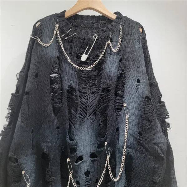DEAT Pullover lavorato a maglia da donna Tie-dye Fori rotti Catene Spille Allentato Manica lunga O-Collo Maglioni 2025 Nuova moda Autunno 29A2729 6