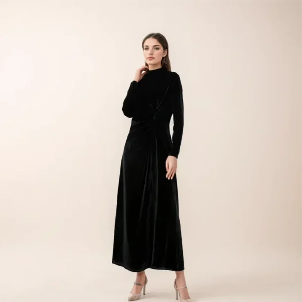 2024 nuove donne vestito a maniche lunghe autunno inverno moda tinta unita nodo a fascia vestiti eleganti da donna abiti lunghi Casual femminili 3