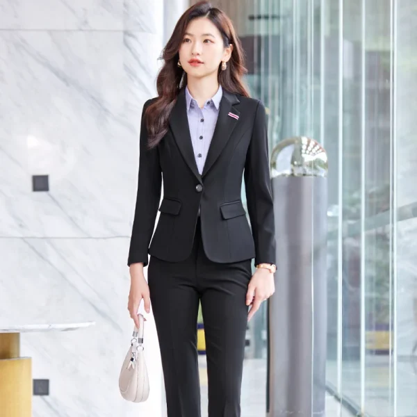 NAVIU 2023 nuovo autunno inverno abiti grigi donna professionale Business formale Blazer temperamento di fascia alta e pantaloni set abbigliamento da lavoro 4