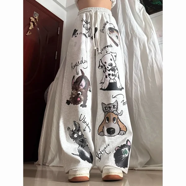 Onalippa Y2K Millennium 2025 Pantaloni casual sportivi con stampa di cani creativi Donna Anime Abby Pantaloni larghi carini 3