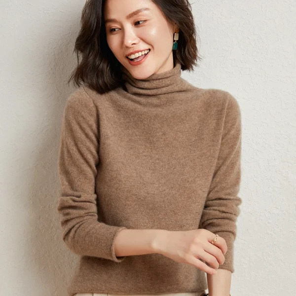100% maglione di pura lana Merino autunno donna inverno manica lunga collo alto Pullover caldo di alta qualità tinta unita maglione lavorato a maglia di base 4