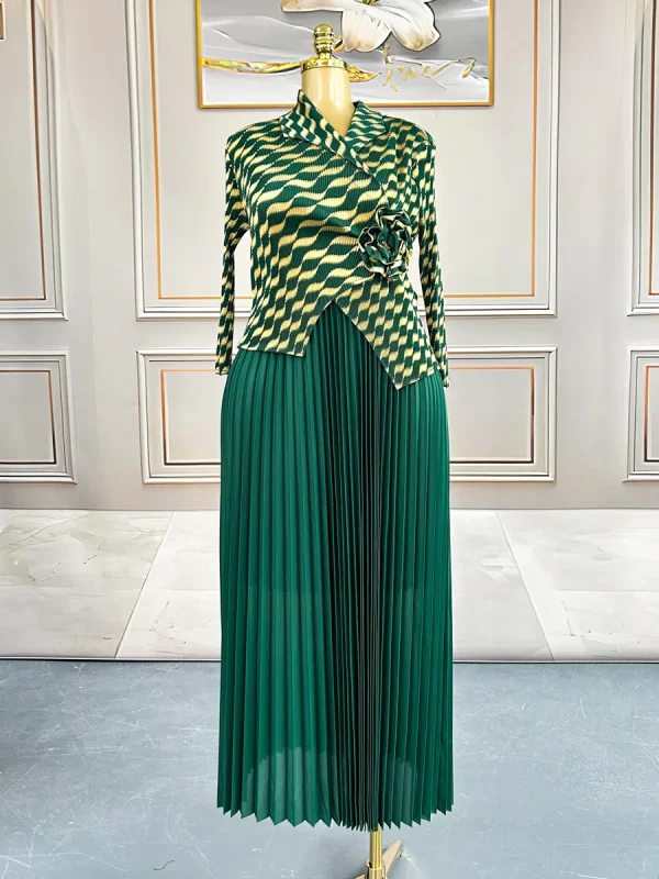 Set gonna a pieghe Miyake per donna 2025 Nuovo set di due pezzi con risvolto placcato oro Gonna con pieghe larghe di grandi dimensioni alla moda 6