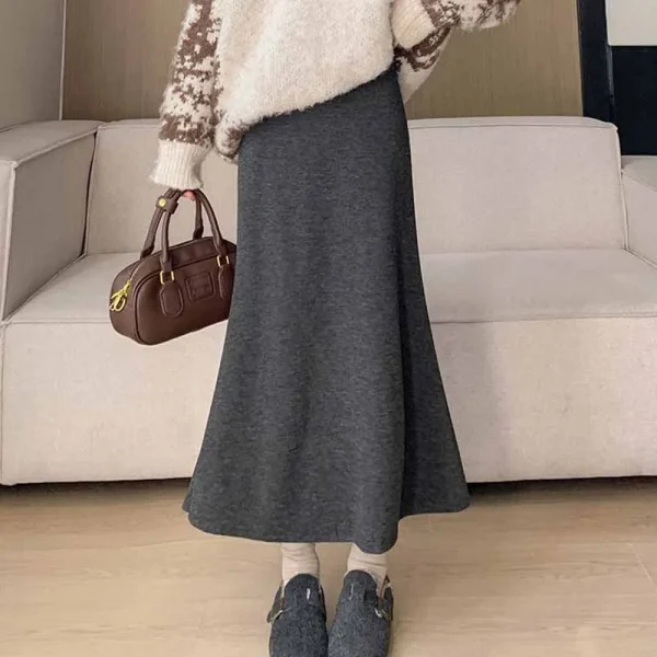 Gonne lunghe con temperamento Senior Sense per donna Elegante gonna di lana autunno inverno a vita alta Gonna lunga da donna per feste di strada alla moda 6