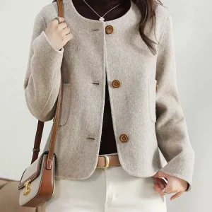 Cappotti di lana corti solidi alla moda per donna Autunno Inverno Abbigliamento donna caldo Abbottonatura Cappotto femminile Nuovo in capispalla 1