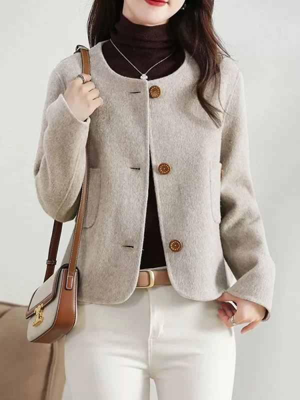 Cappotti di lana corti solidi alla moda per donna Autunno Inverno Abbigliamento donna caldo Abbottonatura Cappotto femminile Nuovo in capispalla 1