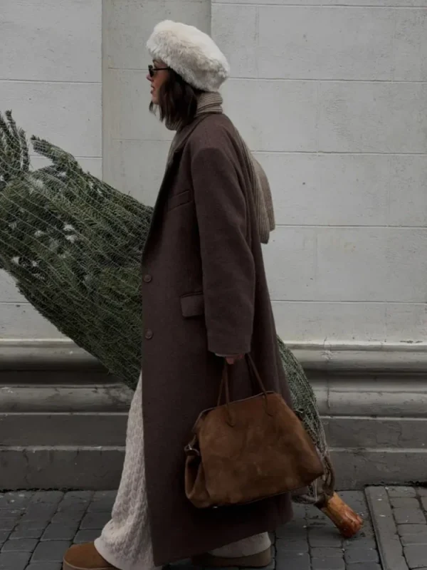 Cappotto casual in lana tinta unita con spalline Cappotto elegante da donna monopetto con risvolto a maniche lunghe 2025 Capispalla autunnale da donna per pendolari 4