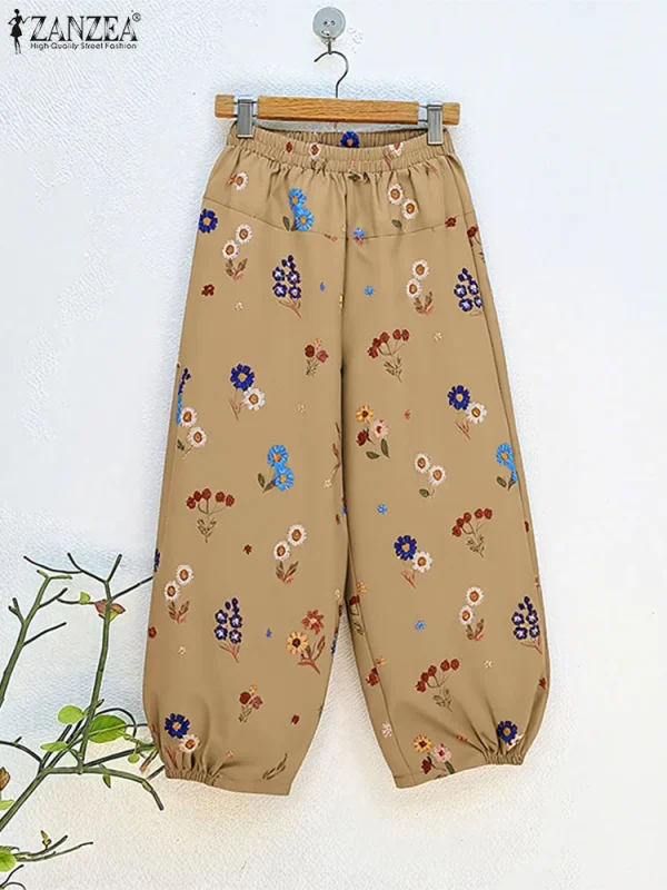 ZANZEA 2025 Pantaloni con stampa floreale moda Donna Pantaloni lunghi Harem vintage Pantaloni elastici in vita Autunno Casual Pantaloni larghi 1