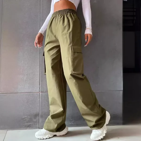 Pantaloni casual a gamba dritta traspiranti a vita alta Pantaloni cargo leggeri estivi Pantaloni sportivi vintage stile americano da donna 4