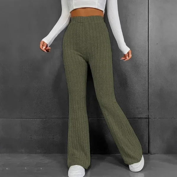 Pantaloni casual a vita alta con vestibilità ampia e fondo a campana lunga per donna Pantaloni comodi a gamba larga con motivo a righe nuovo arrivo 3