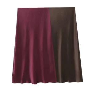 Gonna longuette in raso sottile da donna Retro a vita alta Tinta unita Pendolari Gonna a trapezio sexy Primavera Estate Nuove gonne chic femminili 1