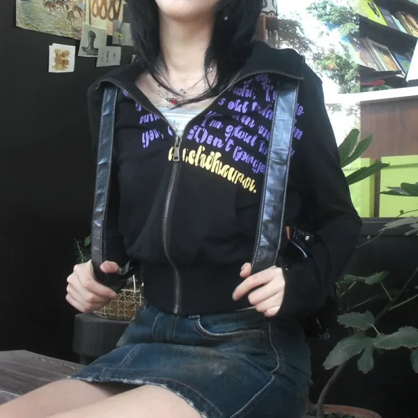 Karrram giacca corta giapponese Y2k Vintage Harajuku cappotto corto American Retro Letter Print felpa con cerniera Grunge capispalla 6