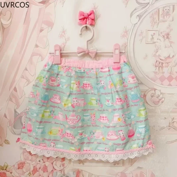 Dolce Lolita Stile Torta Mini Gonne Giappone Donne Kawaii Cartoon Ricamo Arco Gonne a pieghe Y2k Gonna corta da fata Faldas Mujer 6