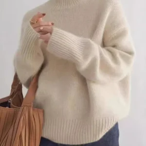 Maglione da donna autunno moda coreana collo alto maglione lavorato a maglia tinta unita maglione lavorato a maglia a maniche lunghe allentato abbigliamento femminile 1