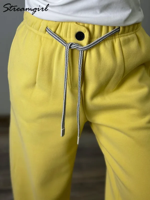 Streamgirl Pantaloni Caldi Per Le Donne Inverno Giallo Gamba Larga Pantaloni Della Tuta In Pile Donne Baggy Sport Inverno Velluto Spesso Pantaloni Caldi 4