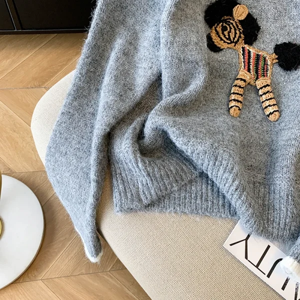 Maglieria da donna grigia cartone animato girocollo manica lunga Y2K estetica giapponese Harajuku carino casual autunno inverno maglione vestiti 3