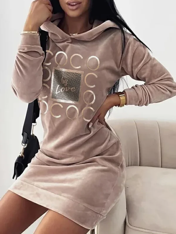 Abiti lunghi maglione da donna AMORE Stampa Felpe larghe con collo alto con cappuccio Pullover a maniche lunghe Autunno Inverno Y2K Street Style Top 1