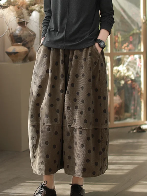 Amax luluE 2024 Delle Donne di Inverno di Lusso Dot Vestiti di Modo Allentato di Velluto A Coste Delle Signore Elegante Gonna Per Il Tempo Libero Classico Elastico Streetwear 2
