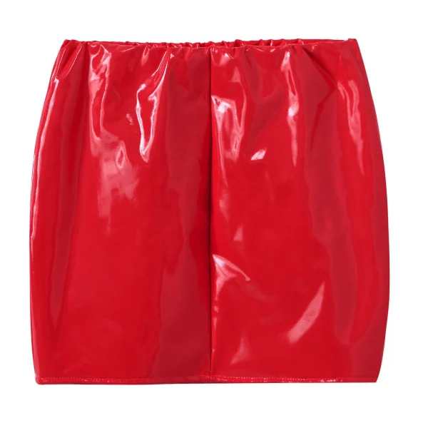 Minigonna in pelle verniciata lucida per donna Tinta unita Cintura elastica Gonna a tubino Costume da festival musicale Abbigliamento quotidiano Clubwear 5