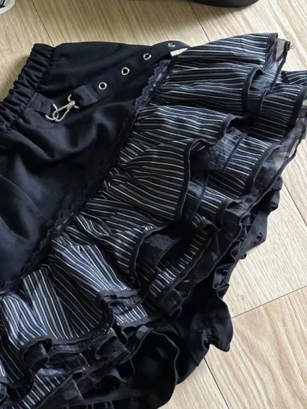 Harajuku Ragazze Strisce Punk Grunge Gonne Donna Y2k Estetica A Vita Alta Torta Mini Streetwear Pizzo Vintage Kawaii Mini Jupe 5