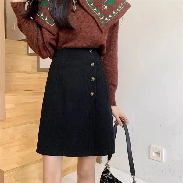 Gonna a trapezio vintage in velluto a coste con cerniera a vita alta Autunno Inverno Slim Solid All-match Mezza gonna coreana Tendenza Moda Abbigliamento donna 2