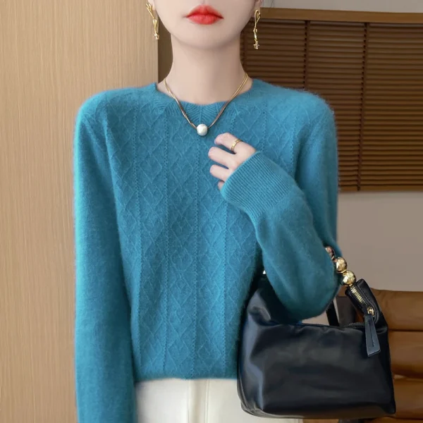 Prima linea pronta da indossare 100% lana merino autunno e inverno nuovo maglione da donna girocollo maglione pullover lavorato a maglia fondo cashmer 2