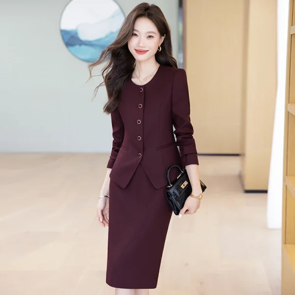 NAVIU Abiti eleganti da donna viola Moda Temperamento Casual Business O Collo Giacca sottile e gonna Abbigliamento da lavoro da donna per ufficio 1